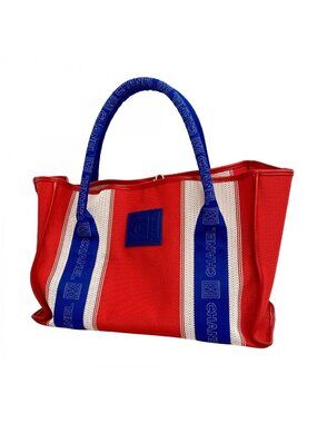 Chanel Tote Sports Nylon Canvas Red Blue Silver